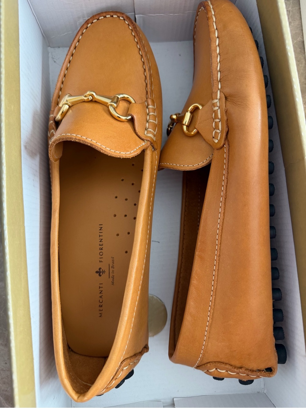 Mercanti Fiorentini Women's Leather Moccasins in Light Brown with Gold Bit - Picture 3 of 4